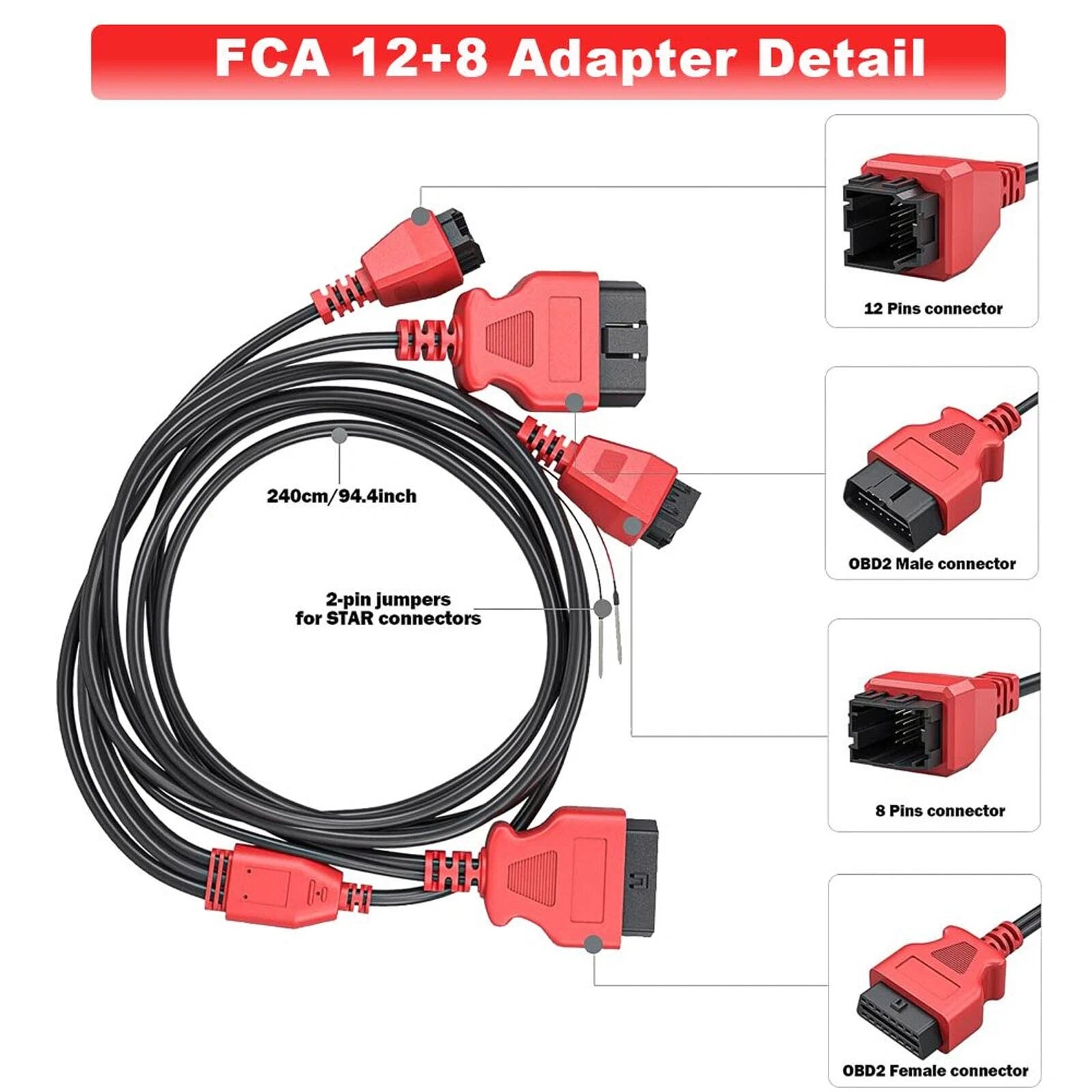 Adattatore Cavo Connettore FCA 12+8 per Chrysler Dodge Jeep Fiat