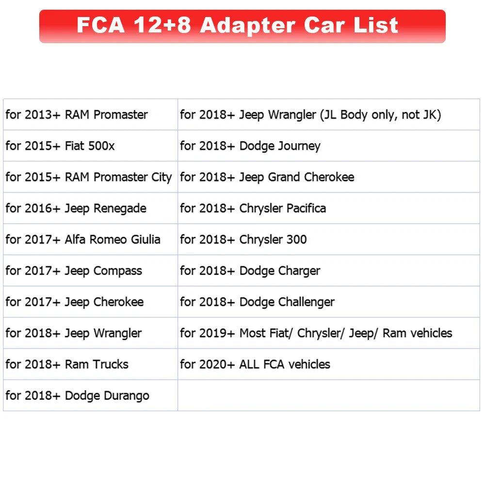 Adattatore Cavo Connettore FCA 12+8 per Chrysler Dodge Jeep Fiat